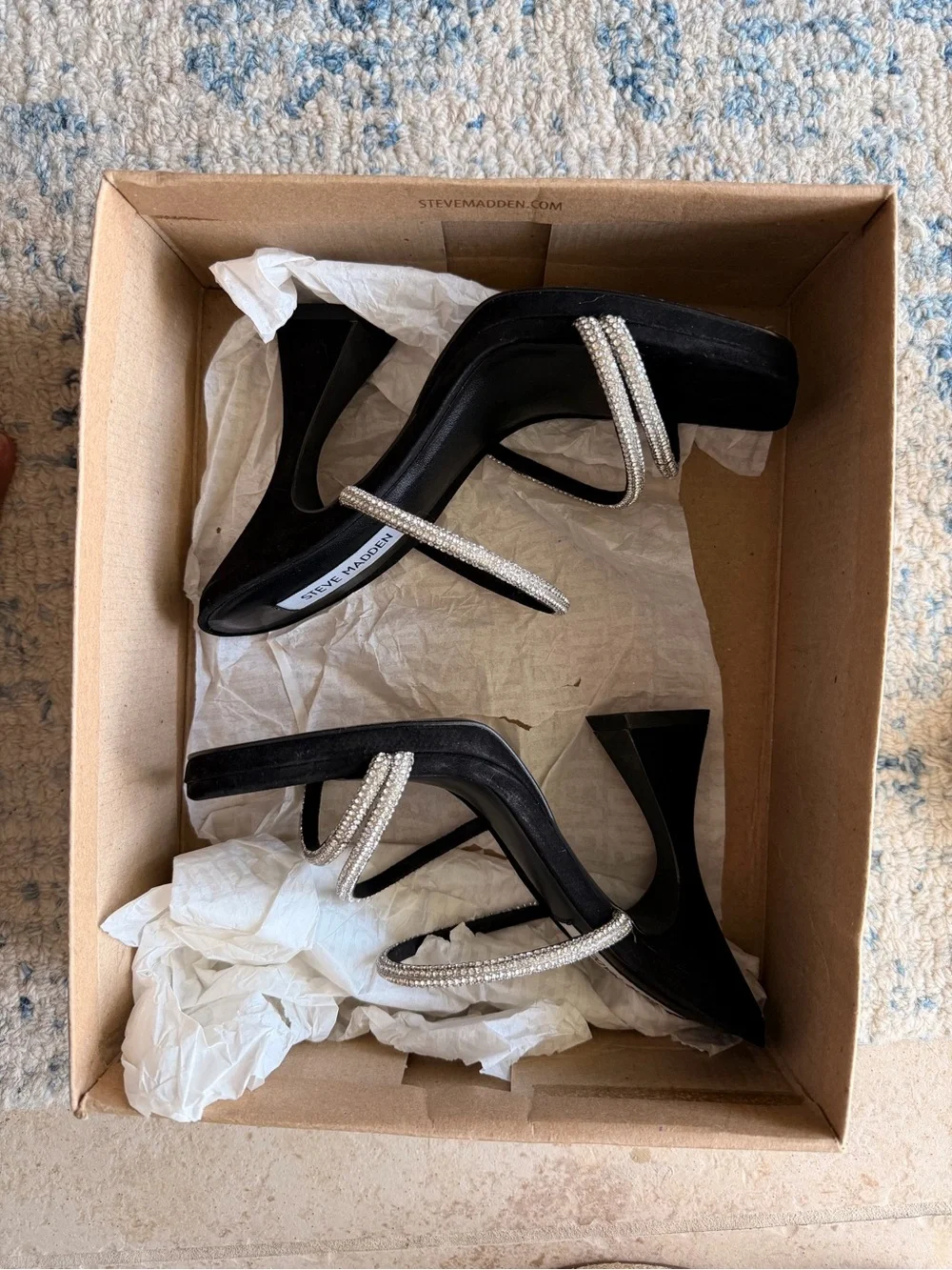 Steve Madden Libbie Black Rhinestone Heeled Sandals